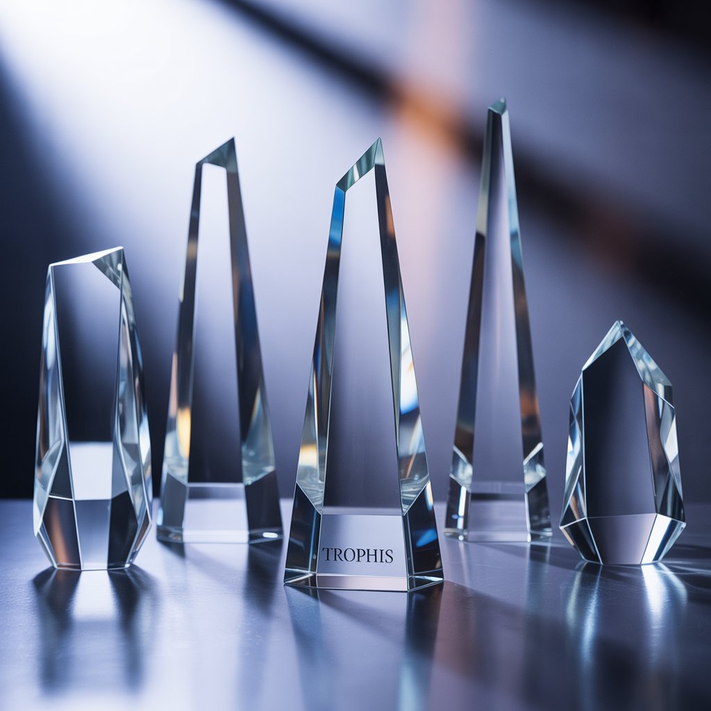 Precízne vyrobené krištáľové trofeje predstavujúce dokonalosť